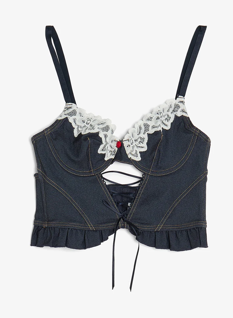 جينجر Lace Detail Corset Bralette & Brief Set